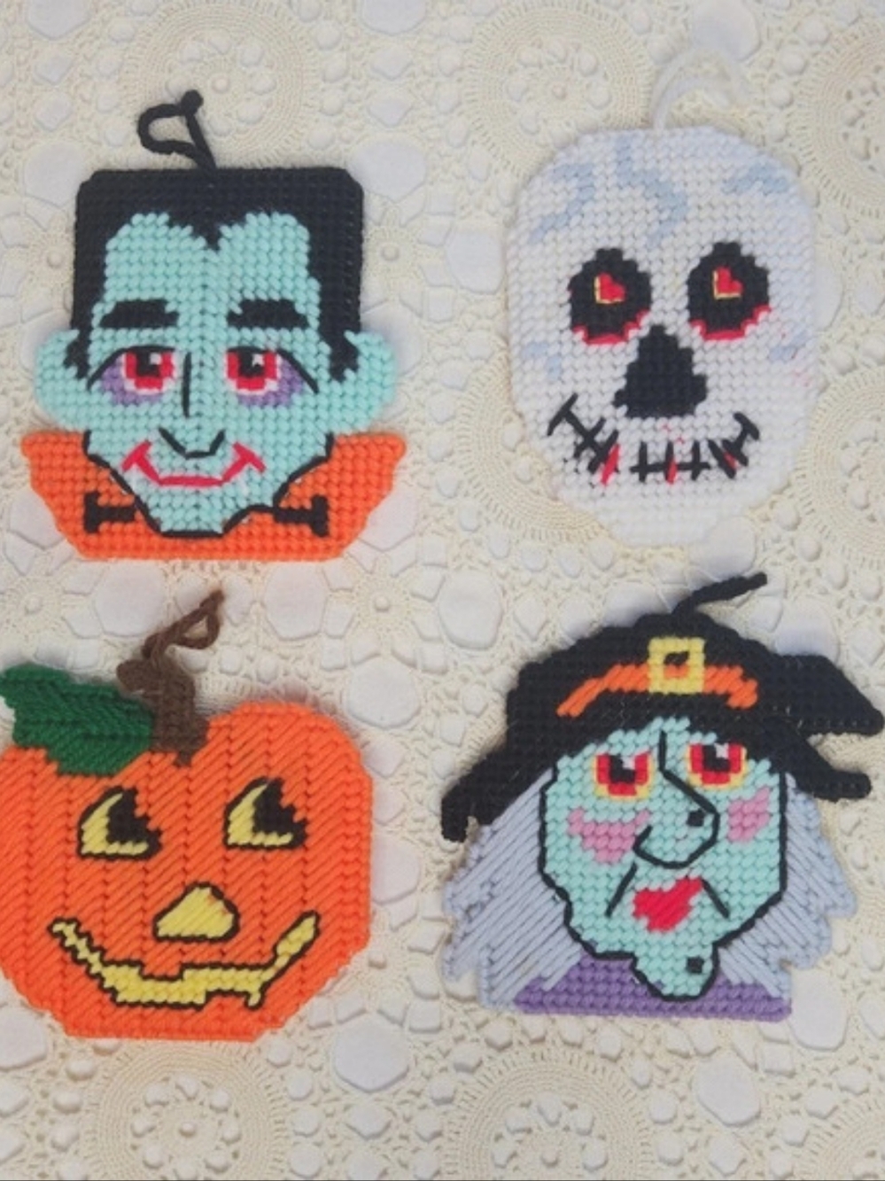 Vintage Halloween Decorations Set Of 4 Yarn Ornaments